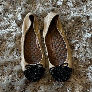 Sam Edelman Tan Flats with Black Sequin Toe - Size 8